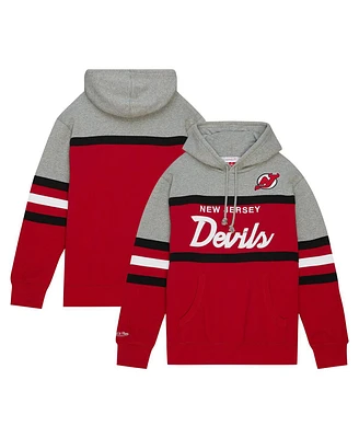 Men's Mitchell & Ness Red, Gray New Jersey Devils Head Coach Pullover Hoodie