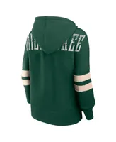 Women's Fanatics Hunter Green Distressed Milwaukee Bucks Bold Move Dolman V-Neck Pullover Hoodie