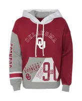 Big Girls Crimson Distressed Oklahoma Sooners True Fan Soft Fleece Pullover Hoodie