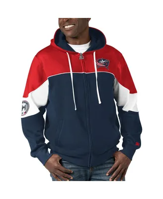 Men's Starter Navy, Red Columbus Blue Jackets Power Forward Full-Zip Hoodie