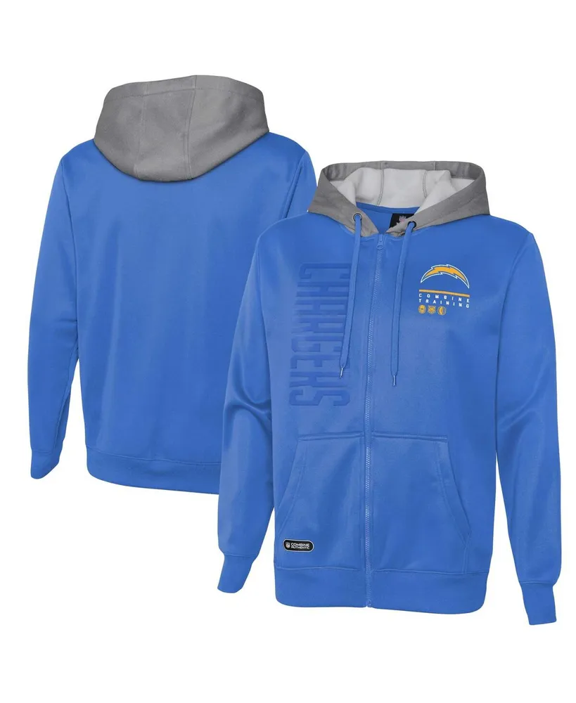 Men's Powder Blue Los Angeles Chargers Combine Authentic Field Play Full-Zip Hoodie Sweatshirt