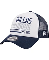 Men's New Era White, Navy Dallas Cowboys Stacked A-Frame Trucker 9FORTY Adjustable Hat