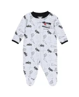 Newborn and Infant Boys Girls White Chicago Sox Sleep Play Full-Zip Footed Jumper with Bib