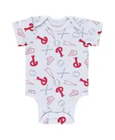 Newborn and Infant Boys Girls Gray, White, Red Philadelphia Phillies Three-Piece Turn Me Around Bodysuits Pants Set