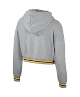 Women's The Wild Collective Heather Gray Distressed Lsu Tigers Cropped Shimmer Pullover Hoodie