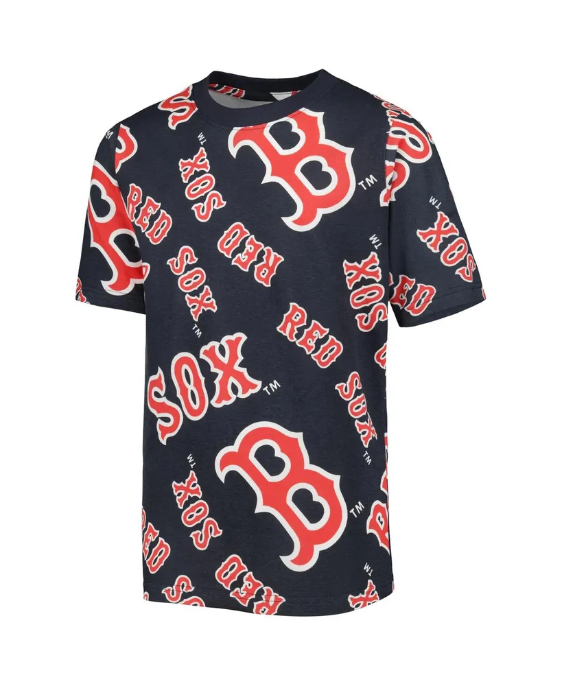 Big Boys Stitches Navy Boston Red Sox Allover Team T-shirt