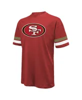 Men's Majestic Threads Christian McCaffrey Scarlet Distressed San Francisco 49ers Name and Number Oversize Fit T-shirt