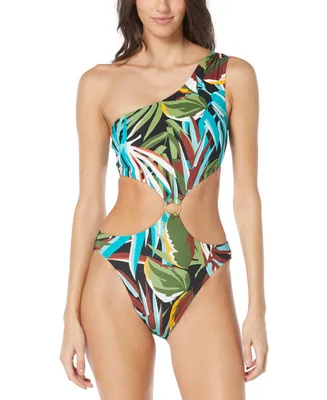 Vince Camuto Women's One-Shoulder Ring-Trim One-Piece Swimsuit