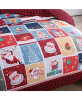 MarCielo 3 Pcs Festive Christmas Quilt Bedspread Set Holiday Bedding for Your Bedroom