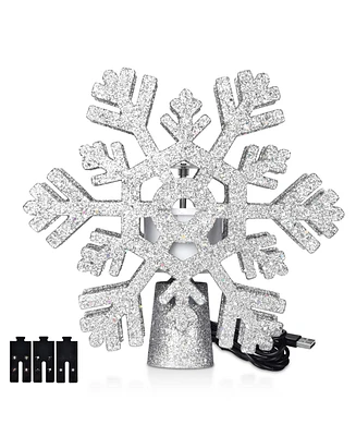 Yescom Christmas Tree Topper Led Lighted 3D Hollow Rotating Snowflake Projector Rotating Christmas Decoration,Silver