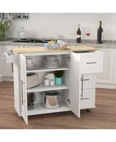 Simplie Fun Kitchen Island With Spice Rack, Towel Rack And Extensible Solid Wood Tabletop