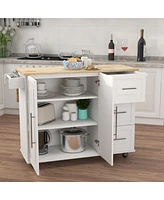 Kitchen Island With Spice Rack, Towel Rack And Extensible Solid Wood Tabletop