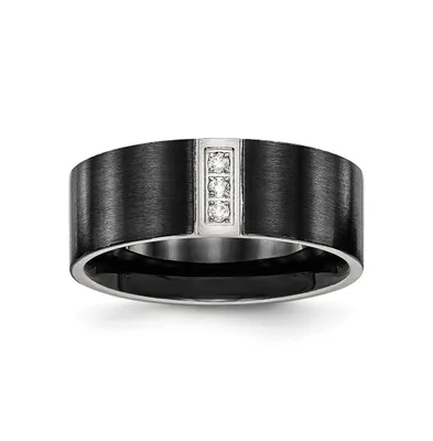Chisel Stainless Steel Black Ip-plated with Cz 8mm Flat Band Ring