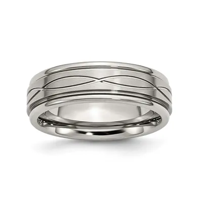 Chisel Stainless Steel Brushed Polished Criss-cross 7mm Edge Band Ring
