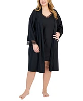 I.n.c. International Concepts Plus Lace-Trim Stretch Satin Robe, Created for Macy's