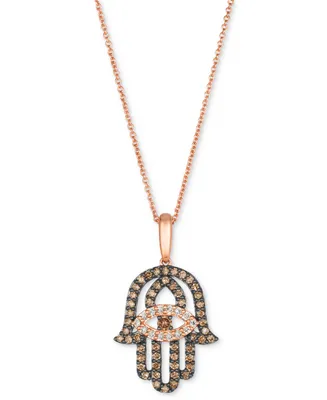 Le Vian Chocolate Diamond & Nude Diamond Hamsa Hand Adjustable 20" Pendant Necklace (1/2 ct. t.w.) in 14k Rose Gold