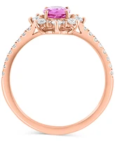 Effy Pink Sapphire (7/8 ct. t.w.) & Diamond (3/8 ct. t.w.) Halo Ring in 14k Rose Gold