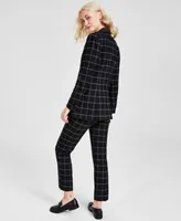 Anne Klein Womens Mid Rise Grace Pants Pleated Harmony Knit Top Plaid One Button Blazer