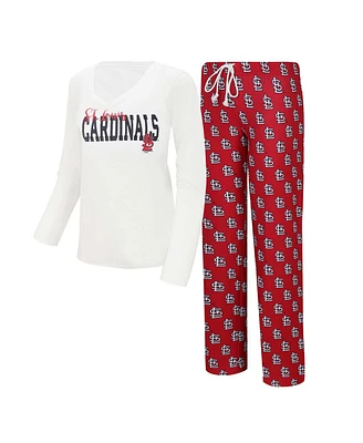 Women's Concepts Sport White, Red St. Louis Cardinals Long Sleeve V-Neck T-shirt and Gauge Pants Sleep Set
