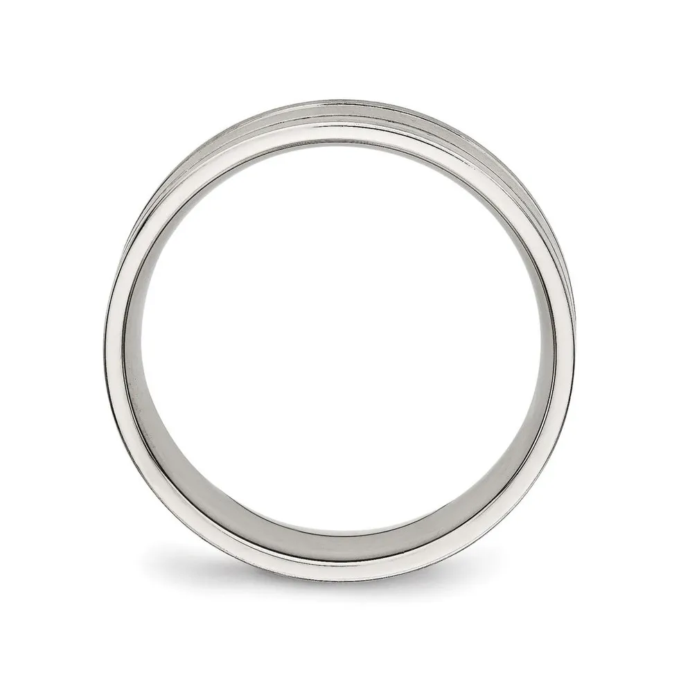 Chisel Stainless Steel Brushed and Polished 6mm Ridged Flat Band Ring