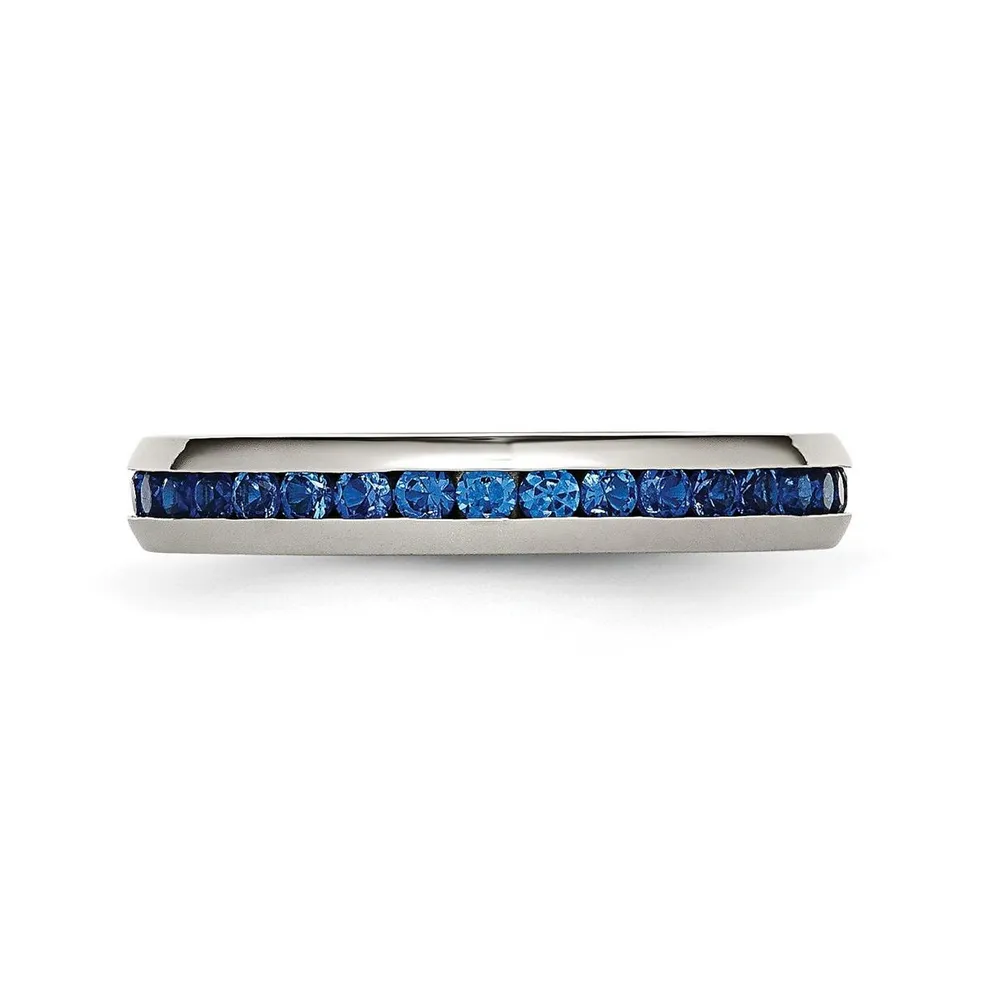 Chisel Stainless Steel Polished 4mm September Blue Cz Ring
