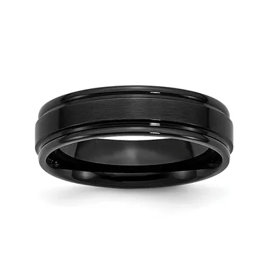 Chisel Stainless Steel 6mm Black Ip-plated Brushed Edges Band Ring