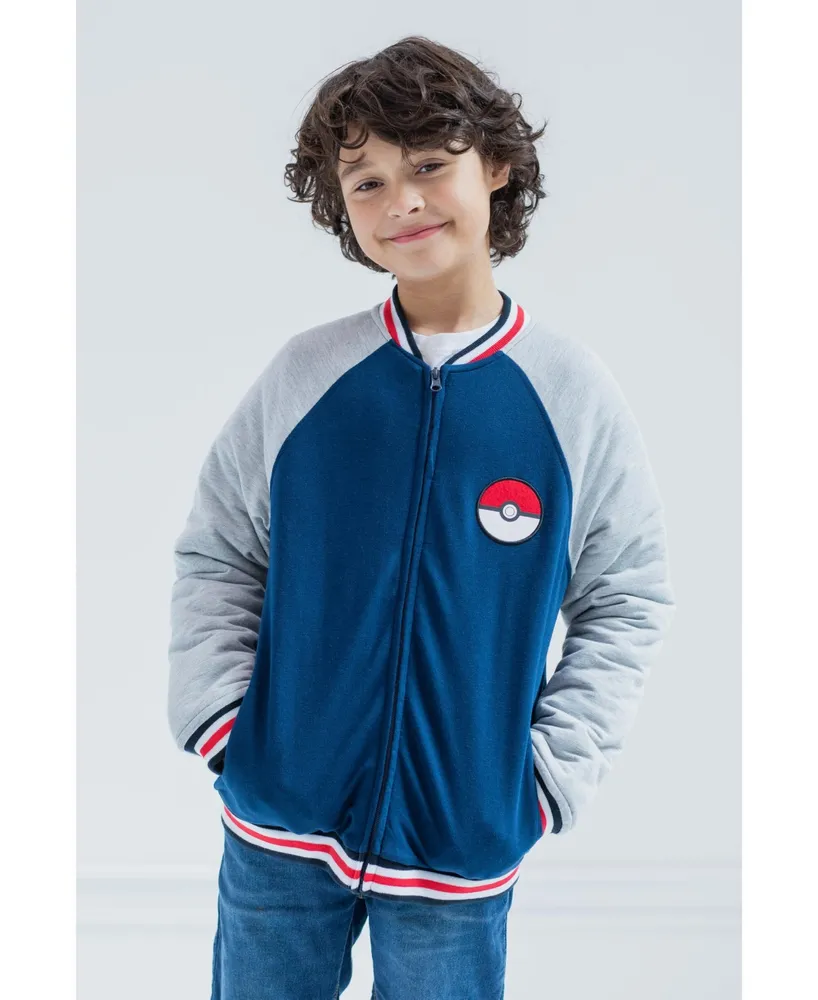 Pokemon Boy's French Terry Zip Up Varsity Bomber Jacket Little Kid to Big