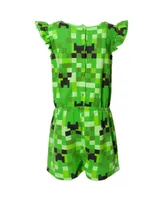 Minecraft Creeper Girls French Terry Sleeveless Romper Green