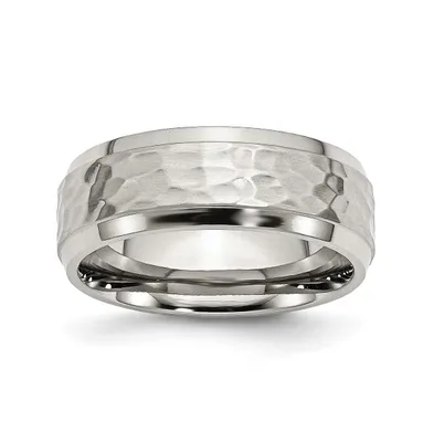 Chisel Stainless Steel Brushed Polished Hammered 8mm Edge Band Ring