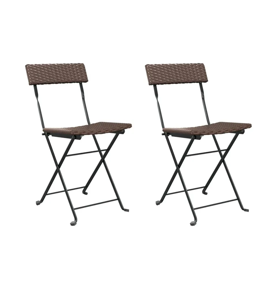 Folding Bistro Chairs 2 pcs Brown Poly Rattan and Steel