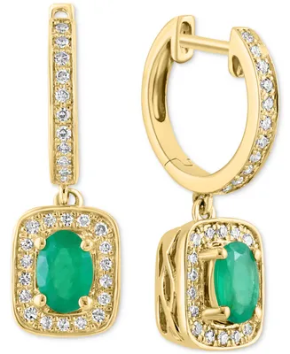 Effy Emerald (7/8 ct. t.w.) & Diamond (1/4 ct. t.w.) Dangle Hoop Drop Earrings in 14k Gold