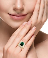 Effy Lab Grown Emerald (4-7/8 ct. t.w.) & Lab Grown Diamond (1-1/10 ct. t.w.) Double Halo Ring in 14k Gold