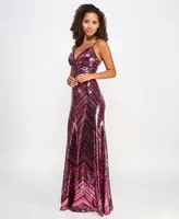 Violet Weekend Juniors' Chevron Sequin Gown