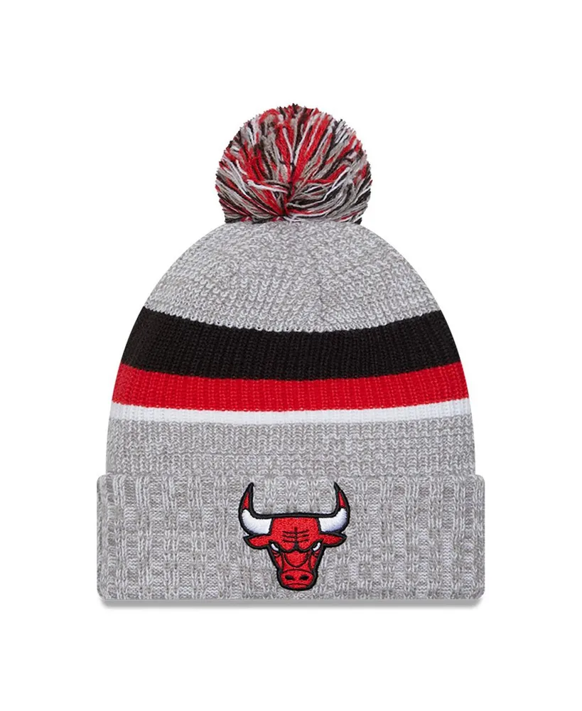 Men's New Era Heather Gray Chicago Bulls Stripes Cuffed Knit Hat with Pom