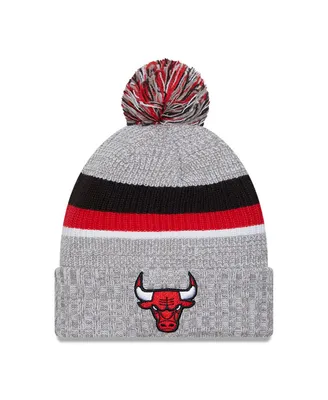 Men's New Era Heather Gray Chicago Bulls Stripes Cuffed Knit Hat with Pom