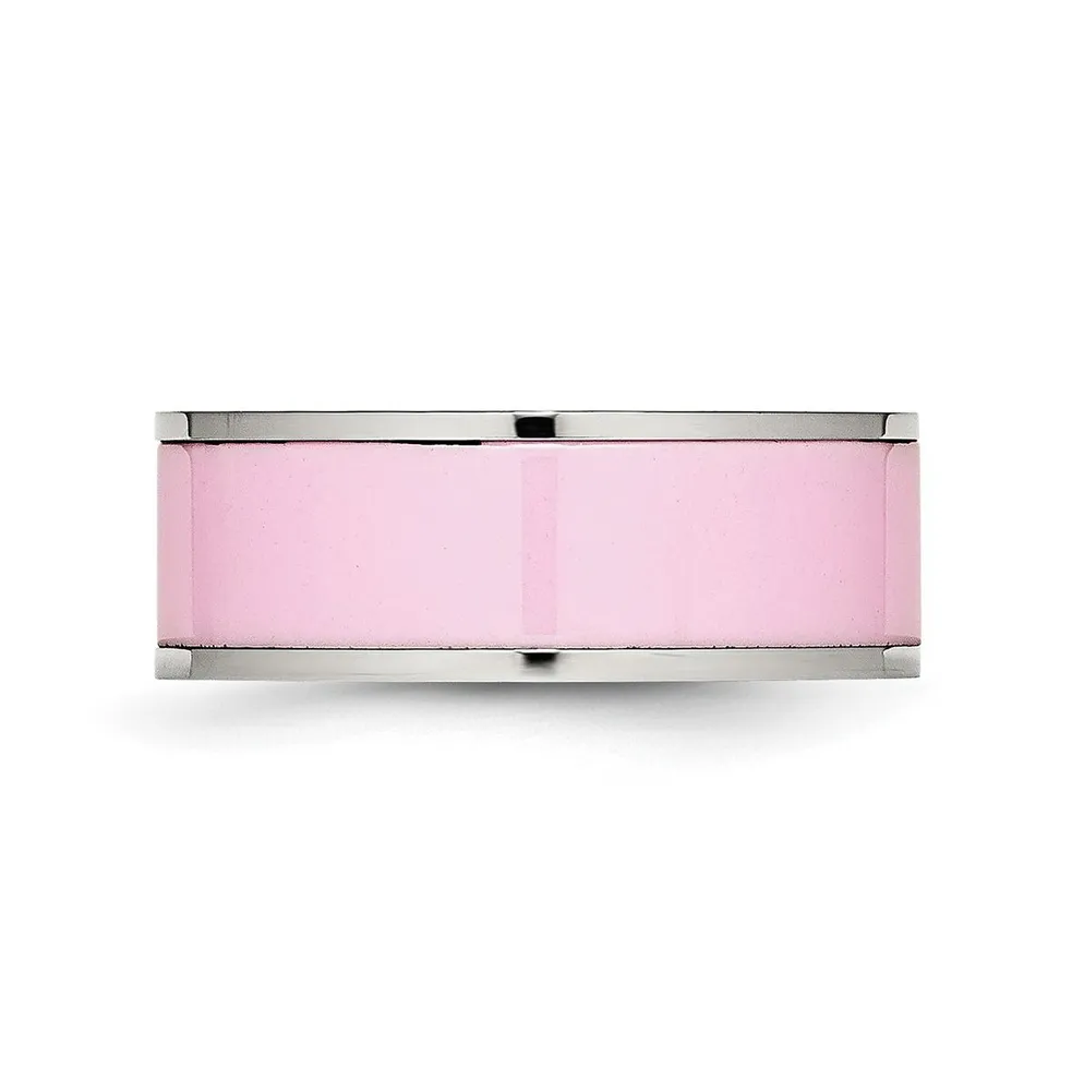Chisel Stainless Steel Polished Pink Ceramic 7.5mm Band Ring