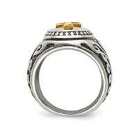 Chisel Stainless Steel 14k Gold Accent Antiqued Polished Cross Ring