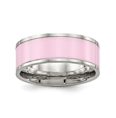 Chisel Stainless Steel Polished Pink Ceramic 7.5mm Band Ring