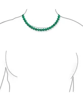 Bling Jewelry Plain Simple Dark Forrest Green Imitation Synthetic Malachite Round 10MM Bead Strand Necklace For Women Silver Plated Clasp Inch