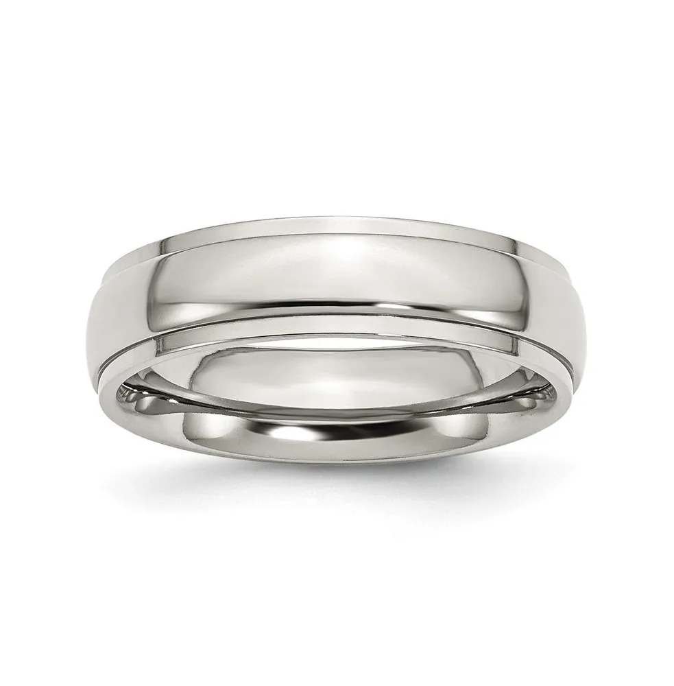 Chisel Stainless Steel Polished 6mm Ridged Edge Band Ring