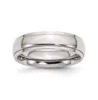 Chisel Stainless Steel Polished 6mm Ridged Edge Band Ring