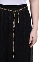 Ny Collection Petite Plisse Metallic Belt Lurex Mesh Skirt