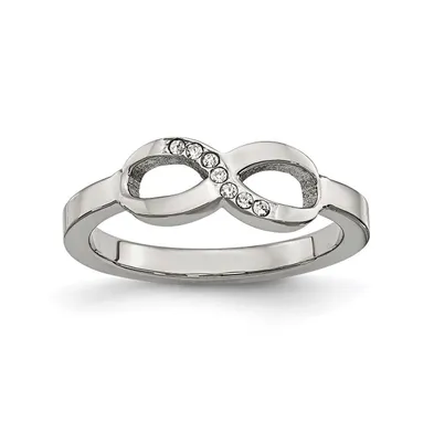 Chisel Stainless Steel Polished Infinity Symbol with Cz Ring