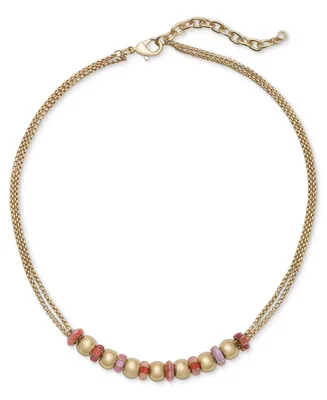 On 34th Gold-Tone Mixed Bead Double Chain Necklace, 16" + 2" extender, Created for Macy's