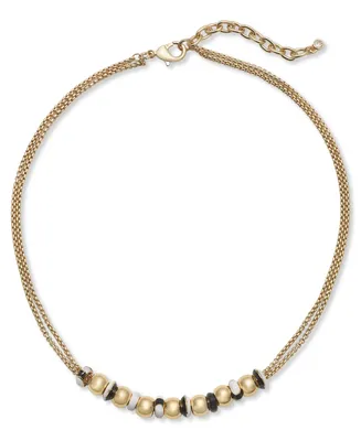 On 34th Gold-Tone Mixed Bead Double Chain Necklace, 16" + 2" extender, Created for Macy's