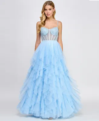 Say Yes Juniors' Rhinestone-Embellished Bustier Ball Gown, Created for Macy's