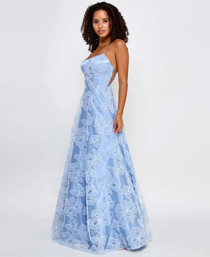 Say Yes Juniors' Sequin-And-Lace Strappy Ball Gown, Created for Macy's
