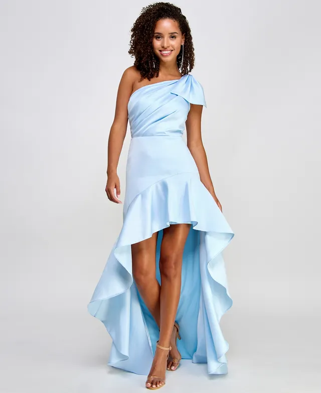 City Studios Juniors' Strapless Glitter-Lace Back-Bow Ball Gown, Created  for Macy's