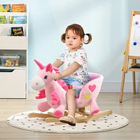 Qaba Kids Rocking Chair with Sound, Wood Base Seat, Safety Belt, Unicorn