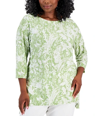 Jm Collection Plus Size 3/4-Sleeve Jacquard Swing Top, Created for Macy's